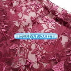 Ткань Сетка с вышивкой (бордо)